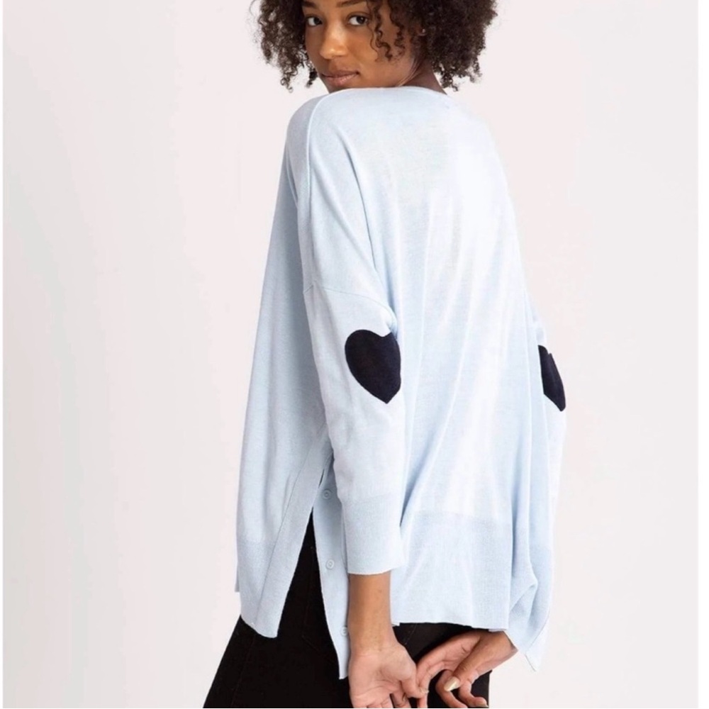 Mer Sea Amour in the Sky Baby Blue Heart Elbow Patch Sweater